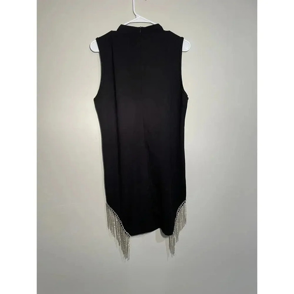 Pink‎ Lily Black Mock Neck Mini Dress with Rhinestone Tassels - Picture 5 of 10